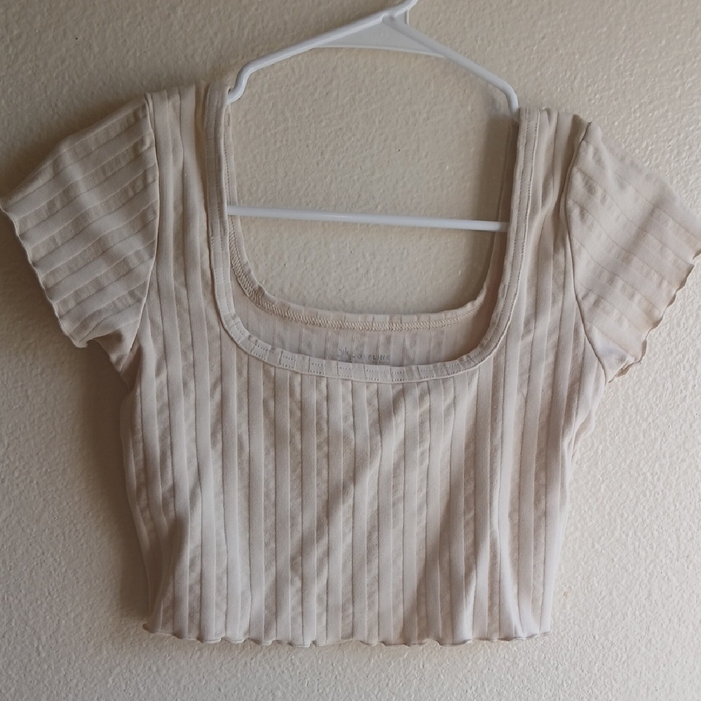 Aerie Nwot Cream Ribbed Cap Sleeve Crop Top